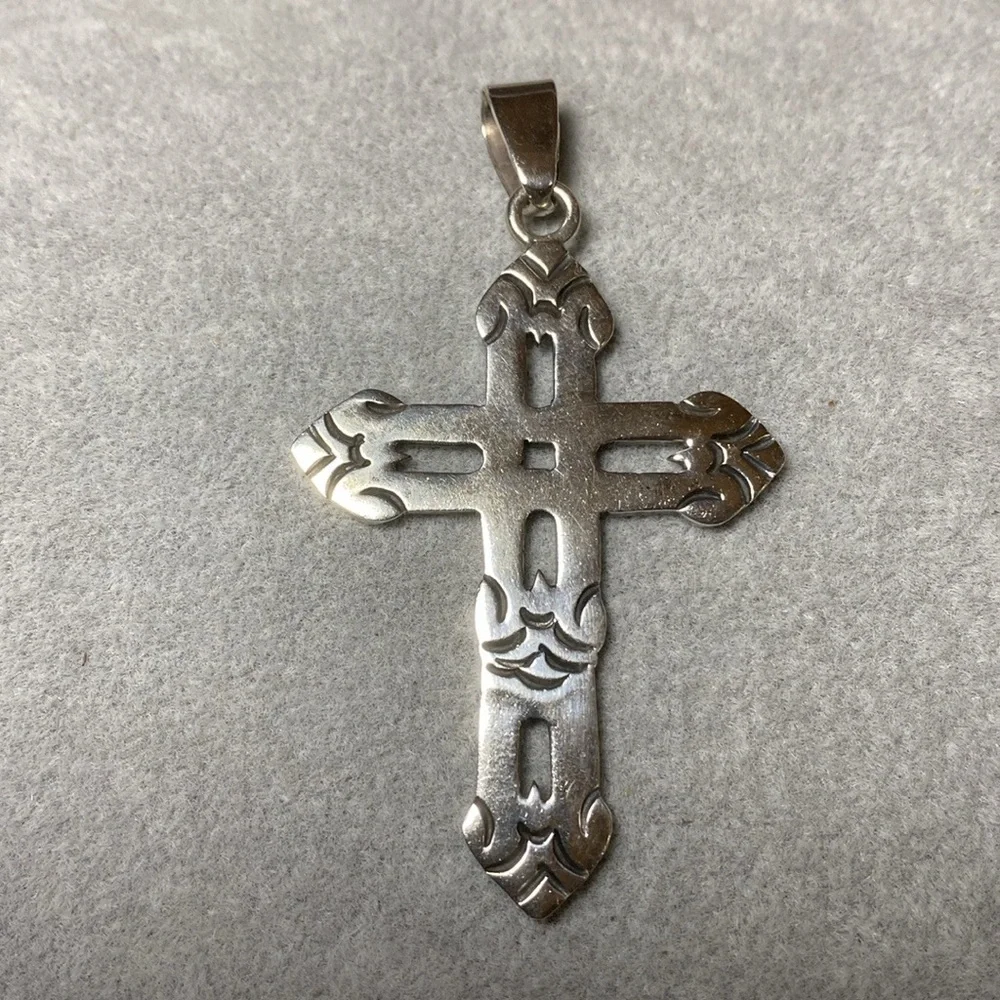 Solid Sterling Silver Cross Pendant Goth Vintage